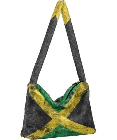 Patriot Women Boho Handbag Jamaica Flag Smoke Underarm Bag Tote Bag Shoulder Bag Crossbody Bag Fluffy Cell Phone Purse Lady T...