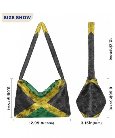 Patriot Women Boho Handbag Jamaica Flag Smoke Underarm Bag Tote Bag Shoulder Bag Crossbody Bag Fluffy Cell Phone Purse Lady T...