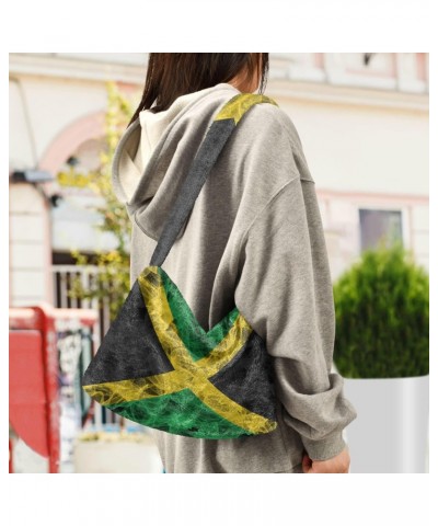 Patriot Women Boho Handbag Jamaica Flag Smoke Underarm Bag Tote Bag Shoulder Bag Crossbody Bag Fluffy Cell Phone Purse Lady T...