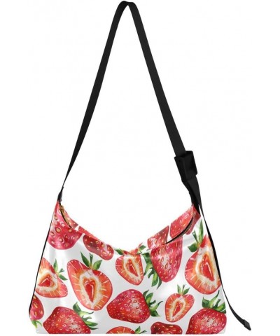 Strawberry White Women's Leather Hobo Handbag Shoulder Bag Crossbody Casual Large Tote Bag Purse $16.17 Totes