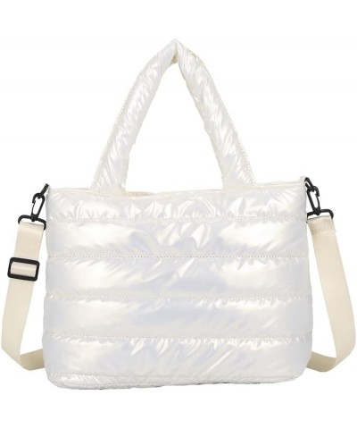 Women n Cotton Pad Nylon Shoulr bag Solid Color Eroiry Thread Top-handle White $8.39 Shoulder Bags