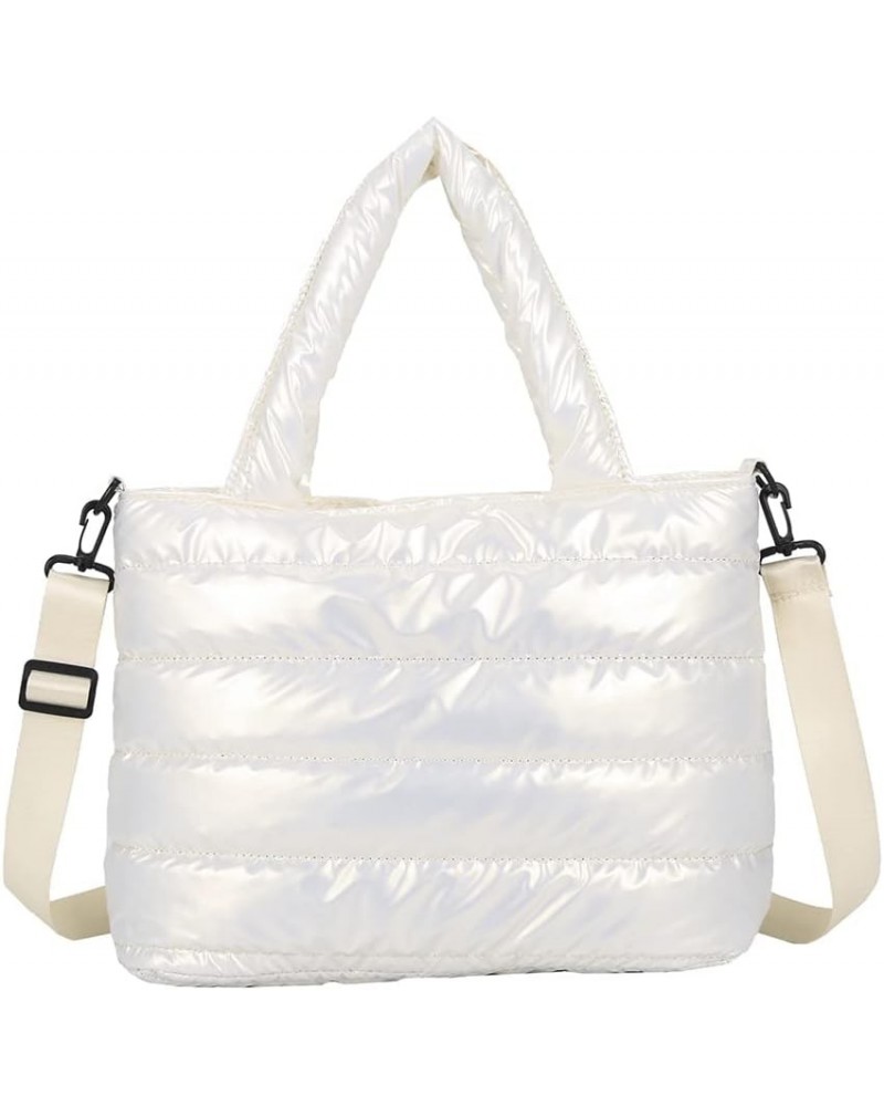 Women n Cotton Pad Nylon Shoulr bag Solid Color Eroiry Thread Top-handle White $8.39 Shoulder Bags