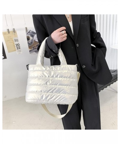 Women n Cotton Pad Nylon Shoulr bag Solid Color Eroiry Thread Top-handle White $8.39 Shoulder Bags