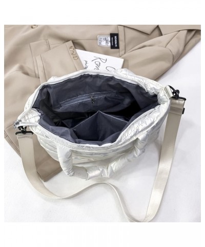 Women n Cotton Pad Nylon Shoulr bag Solid Color Eroiry Thread Top-handle White $8.39 Shoulder Bags