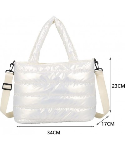 Women n Cotton Pad Nylon Shoulr bag Solid Color Eroiry Thread Top-handle White $8.39 Shoulder Bags