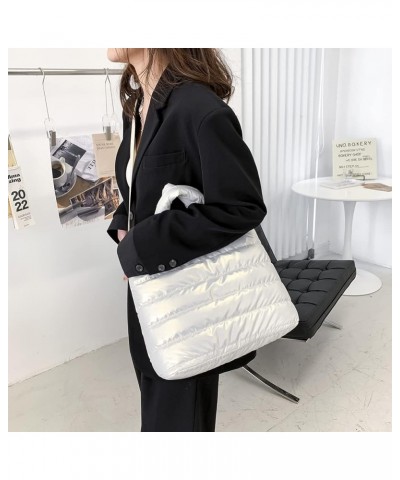 Women n Cotton Pad Nylon Shoulr bag Solid Color Eroiry Thread Top-handle White $8.39 Shoulder Bags