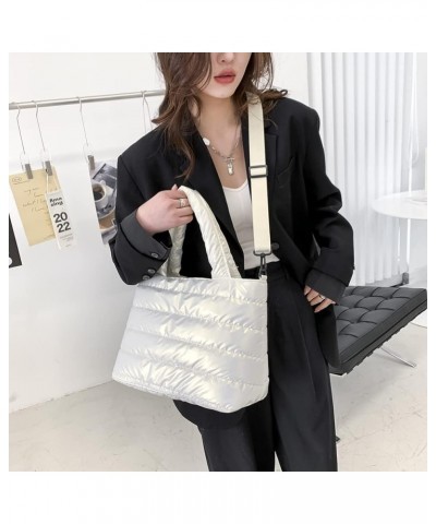 Women n Cotton Pad Nylon Shoulr bag Solid Color Eroiry Thread Top-handle White $8.39 Shoulder Bags