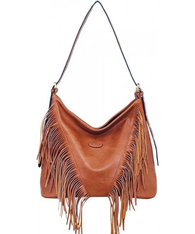 Women Tassel Shoulder Bag, Large Capacity Adjust Strap PU Leather Fringe Messenger Bag for Daily Use (Free Size) Brown Free S...