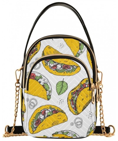 Crossbody Sling Bags Hand Drawn Taco Print, Compact Fashion Handbags Purse with Chain Strap Top handle for Evening Party Dati...