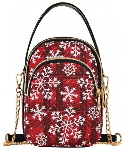 Christmas Snowflakes Plaid Red Crossbody Bag for Women Cell Phone Purse Wallet with Removable Chain Shoulder Handbag for Work...