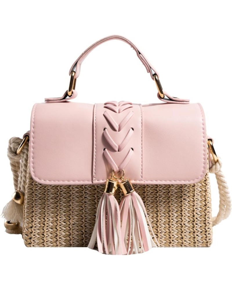 Straw Crossbody Bags for Women, Summer Straw Purses and Handbags Shoulder Clutch Bag for Vacation (Beige) B-pink $24.77 Totes