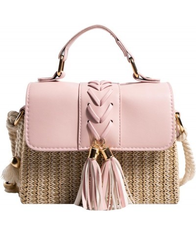 Straw Crossbody Bags for Women, Summer Straw Purses and Handbags Shoulder Clutch Bag for Vacation (Beige) B-pink $24.77 Totes