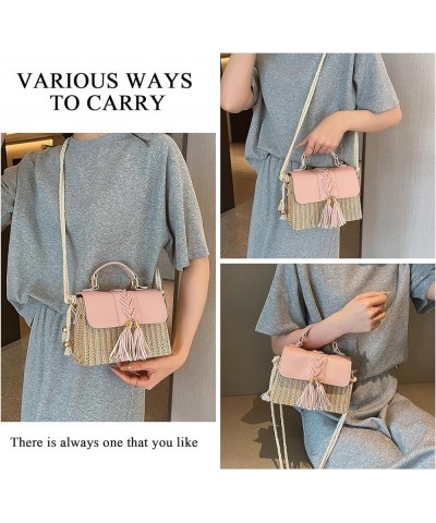 Straw Crossbody Bags for Women, Summer Straw Purses and Handbags Shoulder Clutch Bag for Vacation (Beige) B-pink $24.77 Totes