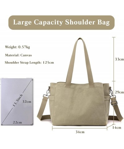 Women Shoulder Bag Crossbody Bag Canvas Handbag Top Handle Bag Casual Messenger Bag Khaki $17.10 Shoulder Bags