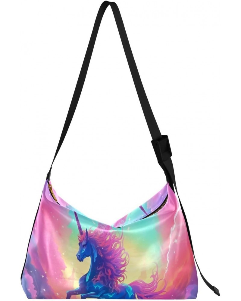 Rainbow Unicorn Shoulder Bag for Women Waterproof PU Leather Hobo Bags Crossbody Purse with Zipper Closure $19.13 Shoulder Bags