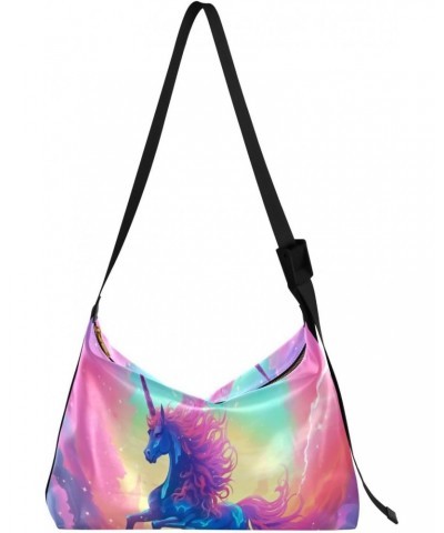 Rainbow Unicorn Shoulder Bag for Women Waterproof PU Leather Hobo Bags Crossbody Purse with Zipper Closure $19.13 Shoulder Bags