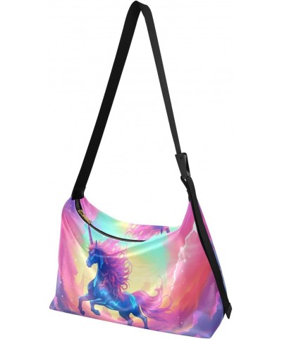 Rainbow Unicorn Shoulder Bag for Women Waterproof PU Leather Hobo Bags Crossbody Purse with Zipper Closure $19.13 Shoulder Bags