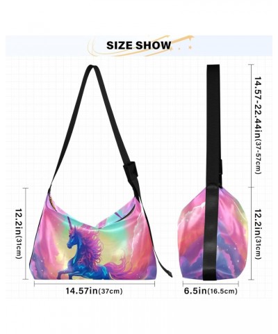 Rainbow Unicorn Shoulder Bag for Women Waterproof PU Leather Hobo Bags Crossbody Purse with Zipper Closure $19.13 Shoulder Bags