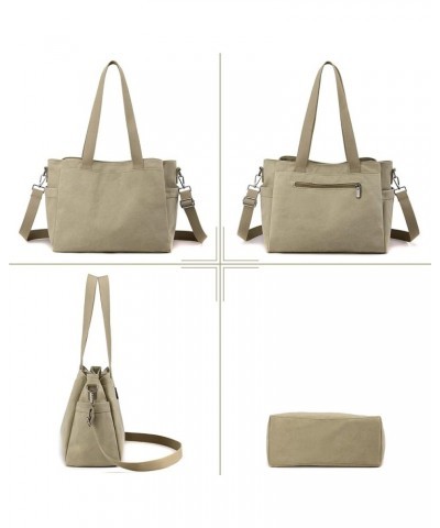 Women Shoulder Bag Crossbody Bag Canvas Handbag Top Handle Bag Casual Messenger Bag Khaki $17.10 Shoulder Bags