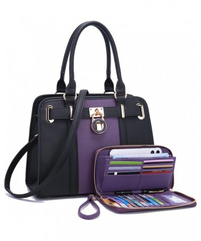 Handbags Sets For Women Shoulder Bags Top Handle Work Satchel Tote Purses Set With Matching Wallet 2pcs A1-2pcs/Set Purplebla...