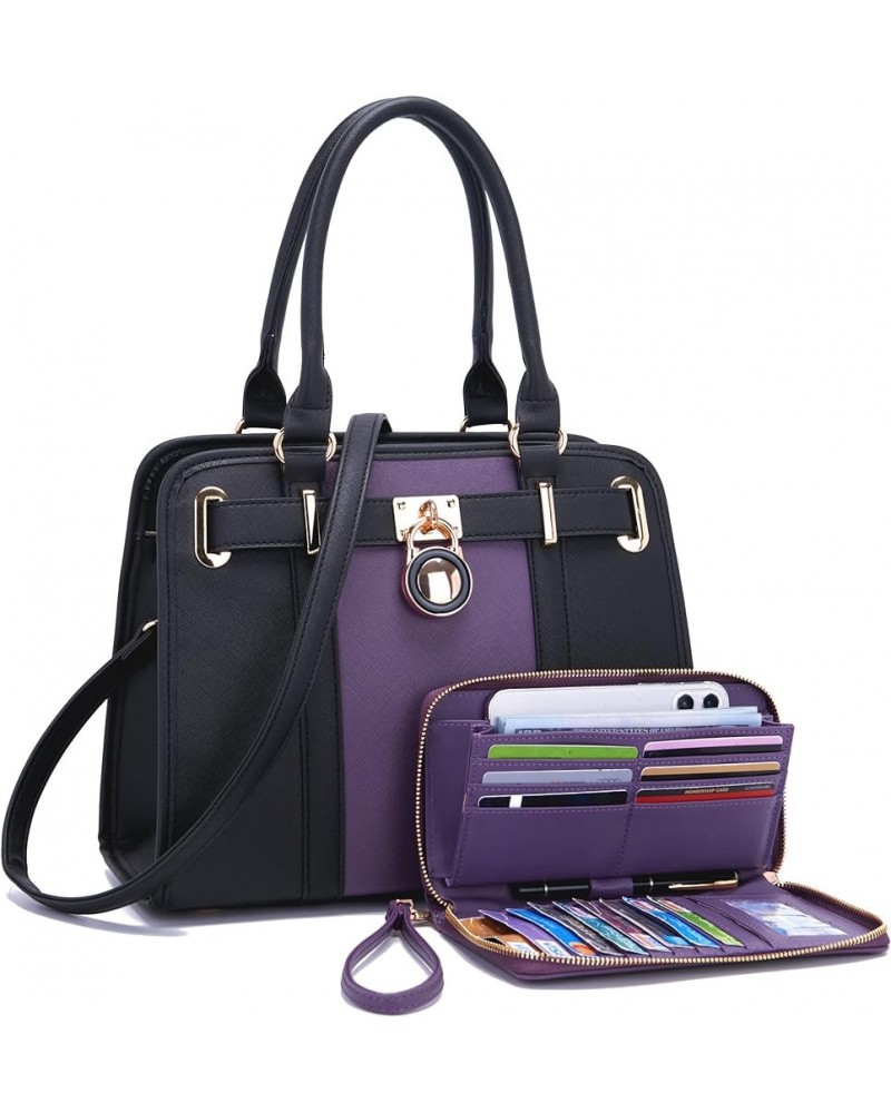 Handbags Sets For Women Shoulder Bags Top Handle Work Satchel Tote Purses Set With Matching Wallet 2pcs A1-2pcs/Set Purplebla...