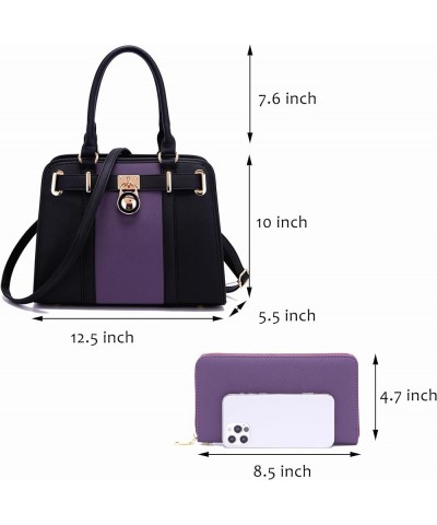 Handbags Sets For Women Shoulder Bags Top Handle Work Satchel Tote Purses Set With Matching Wallet 2pcs A1-2pcs/Set Purplebla...