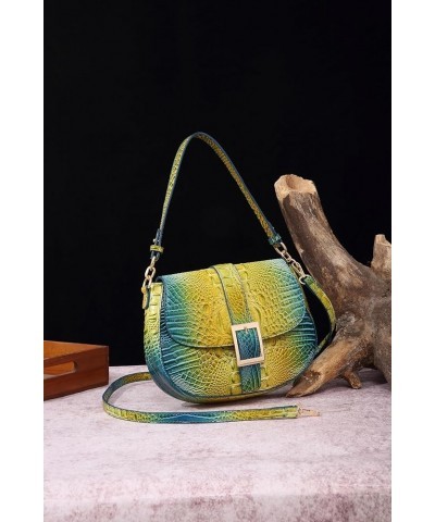 Leather Bags for Women Luxury Handbag Flap Purse Crocodile Pattern Crossbody Ladies Gradient Color Shoulder Bag Colorful Blue...