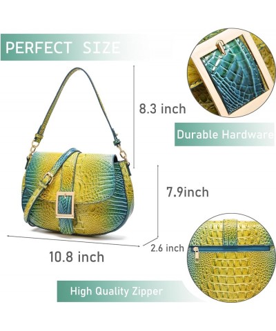 Leather Bags for Women Luxury Handbag Flap Purse Crocodile Pattern Crossbody Ladies Gradient Color Shoulder Bag Colorful Blue...