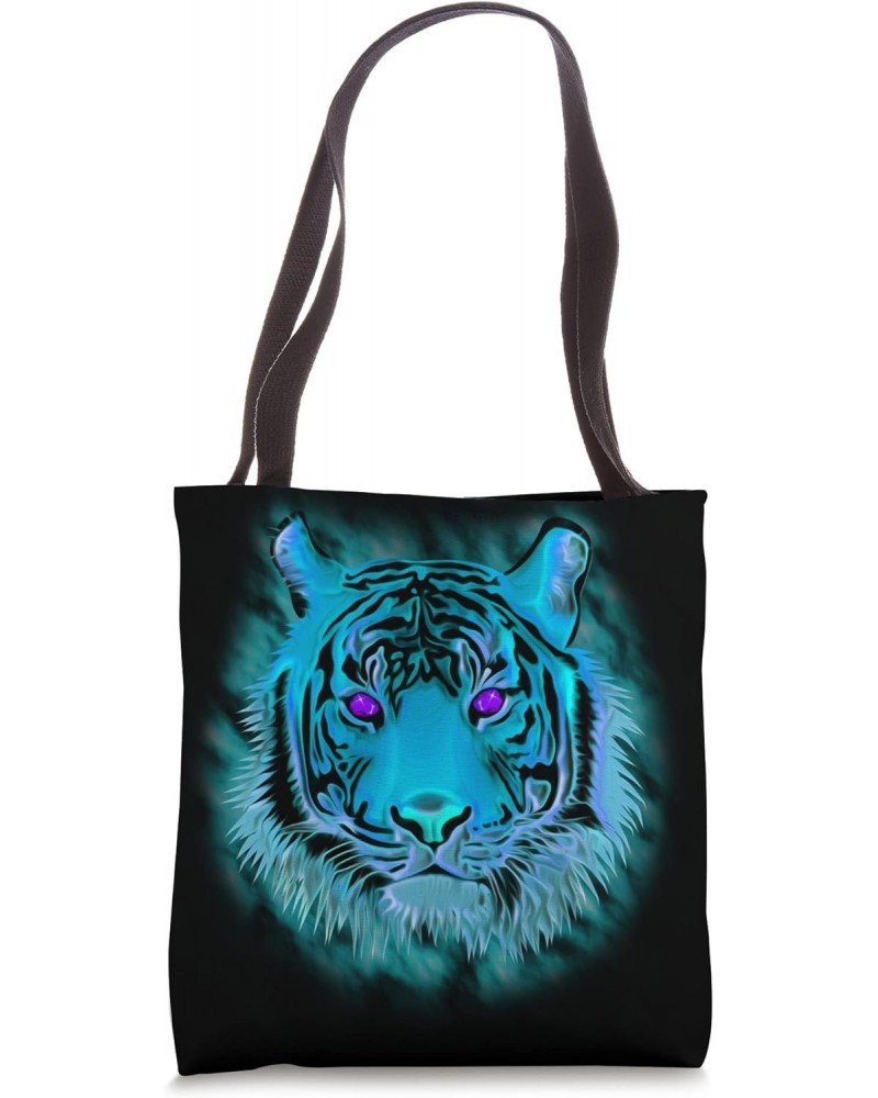 Blue tiger with purple gemstone eyes Tote Bag $16.24 Totes