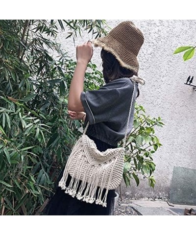 Van Caro Handwoven Cotton Straw Shoulder Bag Crochet Tassel Beach Bohemian Purse for Women 5736 Beige $11.42 Shoulder Bags