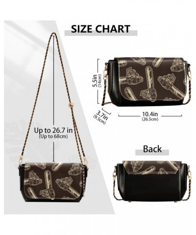 Vintage Chainsaws Crossbody Shoulder Bag for Women, PU Leather Flap Satchel Purse, Shoulder Handbags with Adjustable Strap, C...