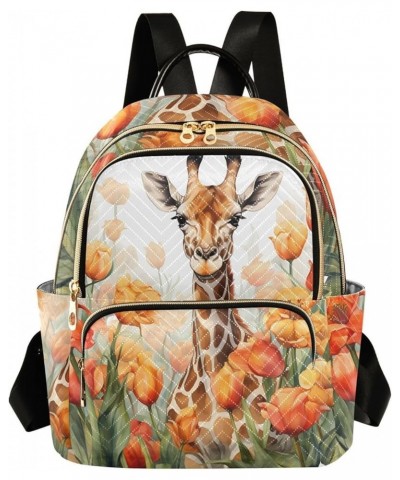 Women's Medium Fashion Backpack Giraffe in Flowers Print Ladies Travel Daypack Aesthetic Shoulder Bag 11.4×6.1×14.1 IN $16.20...