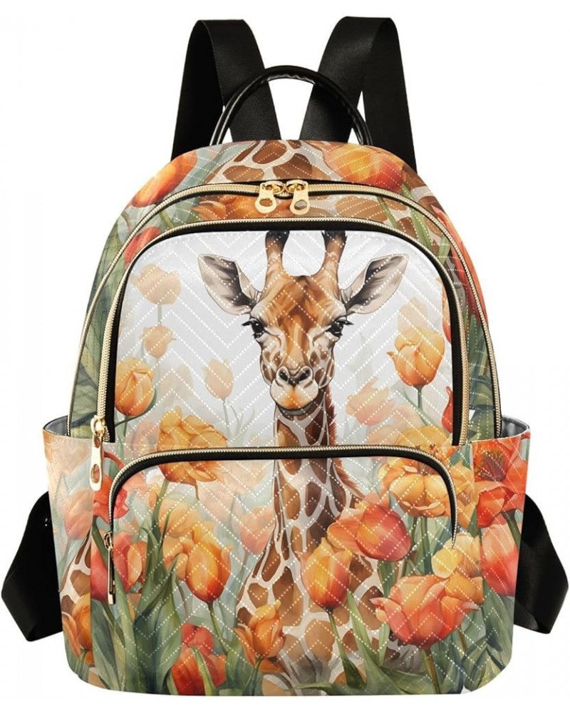 Women's Medium Fashion Backpack Giraffe in Flowers Print Ladies Travel Daypack Aesthetic Shoulder Bag 11.4×6.1×14.1 IN $16.20...