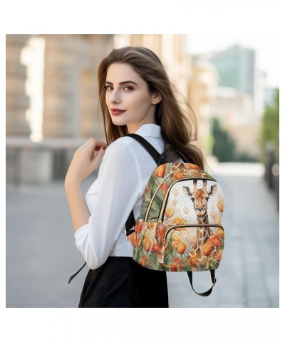 Women's Medium Fashion Backpack Giraffe in Flowers Print Ladies Travel Daypack Aesthetic Shoulder Bag 11.4×6.1×14.1 IN $16.20...