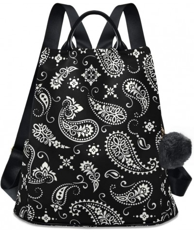 Ornament Paisley Bandana Print Black Backpack Purse for Women Anti Theft Fashion Back Pack Shoulder Bag $23.99 Backpacks