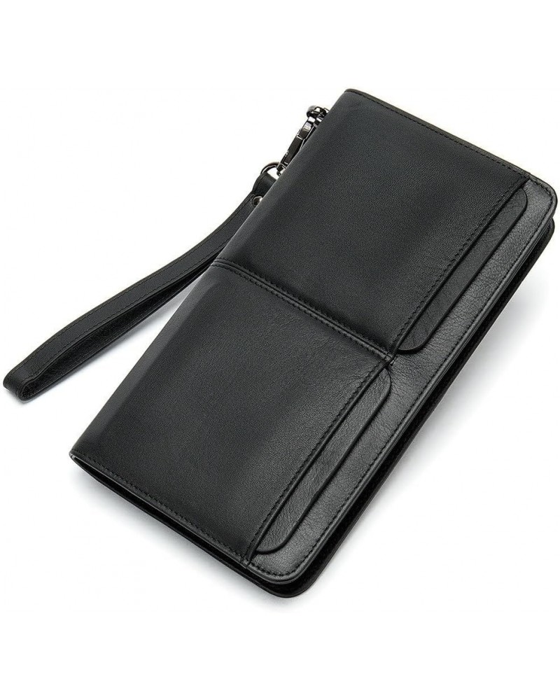 Men's Wallet Men's Long Money Clip Large Capacity Card Case Multi-card Leather Clutch Bag (Color : Black, Size : 12x2.5x21.5c...