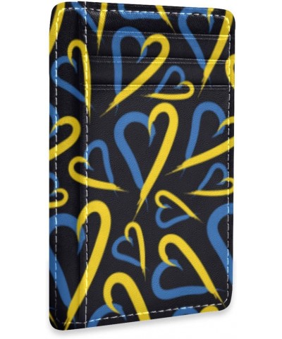 Yellow and Blue Hearts Slim Minimalist Wallet Small Card Wallets PU Leather Front Pocket Wallets $10.25 Wallets