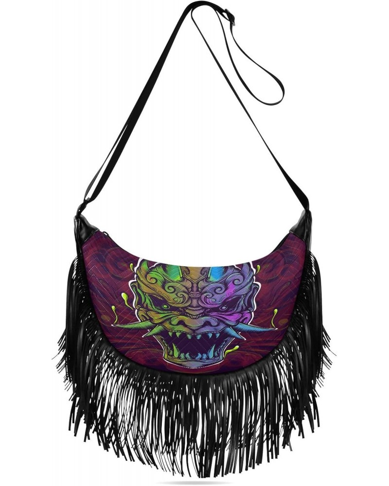 Women's Fringe Crossbody Tassel Purse Scary Lion Skull Hobo Shoulder Bags Crossbody Handbag with Adjustable Shoulder Straps $...