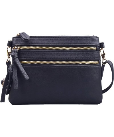 Functional Mini Multi Zipper Pocket Small Women PU Leather Crossbody Bag Purses Black $7.33 Crossbody Bags