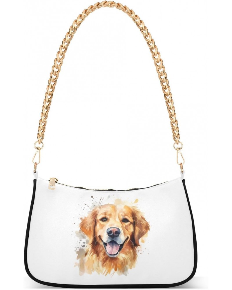 Smile Golden Retriever Clutch Shoulder Bag for Women, Hobo Tote Handbag with Gold Chain, Crossbody Bag with Zipper Closure $1...