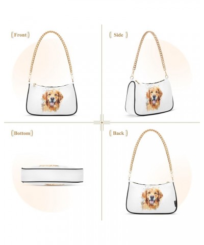 Smile Golden Retriever Clutch Shoulder Bag for Women, Hobo Tote Handbag with Gold Chain, Crossbody Bag with Zipper Closure $1...