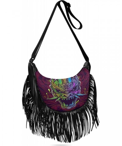 Women's Fringe Crossbody Tassel Purse Scary Lion Skull Hobo Shoulder Bags Crossbody Handbag with Adjustable Shoulder Straps $...