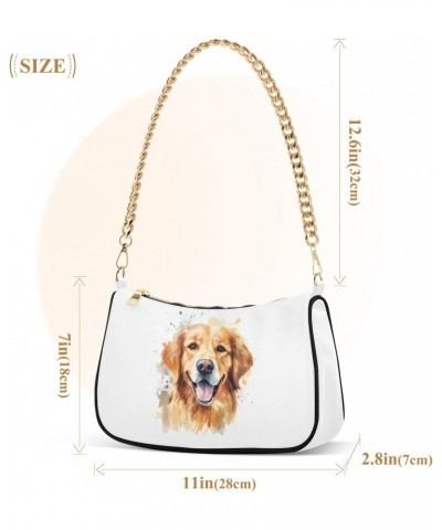 Smile Golden Retriever Clutch Shoulder Bag for Women, Hobo Tote Handbag with Gold Chain, Crossbody Bag with Zipper Closure $1...