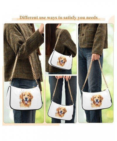 Smile Golden Retriever Clutch Shoulder Bag for Women, Hobo Tote Handbag with Gold Chain, Crossbody Bag with Zipper Closure $1...