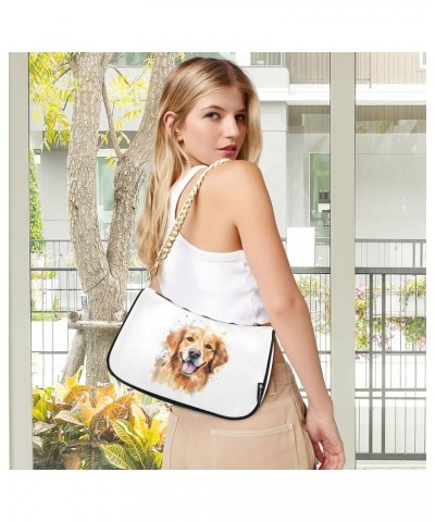 Smile Golden Retriever Clutch Shoulder Bag for Women, Hobo Tote Handbag with Gold Chain, Crossbody Bag with Zipper Closure $1...