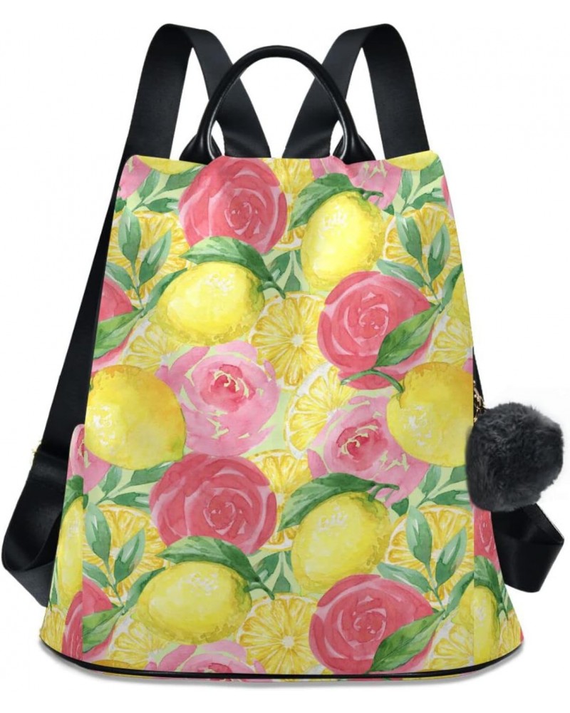 Lemons Roses Backpack Purse for Women Travel Casual Daypack College Bookbag Work Business Ladies Shoulder Bag $24.50 Backpacks