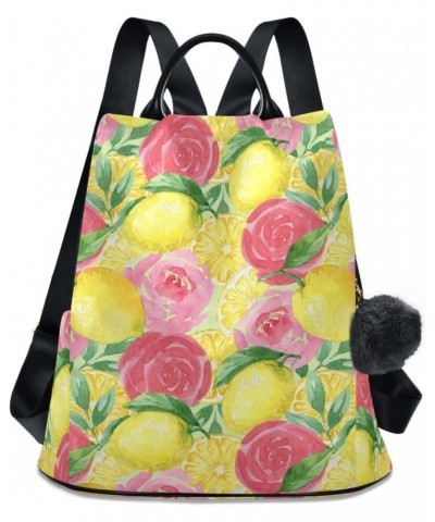 Lemons Roses Backpack Purse for Women Travel Casual Daypack College Bookbag Work Business Ladies Shoulder Bag $24.50 Backpacks