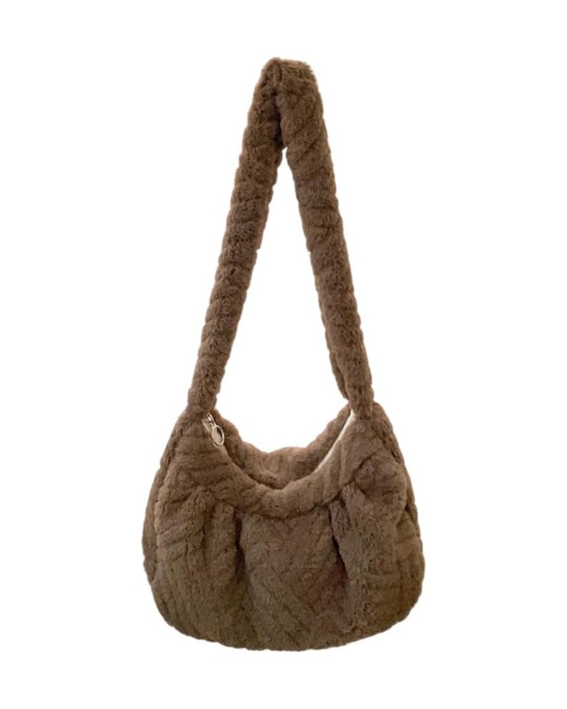 Women Plush Dumpling Bag Versatile Pleated Underarm Bag Casual Furry Armpit Bag Fashion Zipper Winter Satchel Purses Coffee $...