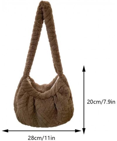 Women Plush Dumpling Bag Versatile Pleated Underarm Bag Casual Furry Armpit Bag Fashion Zipper Winter Satchel Purses Coffee $...