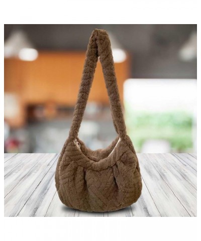 Women Plush Dumpling Bag Versatile Pleated Underarm Bag Casual Furry Armpit Bag Fashion Zipper Winter Satchel Purses Coffee $...